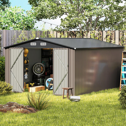 Goplus 10 x 14 FT Outdoor Storage Shed with Improved Windproof Metal Structure