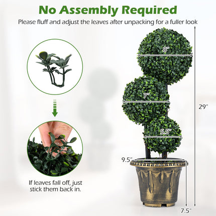 Goplus Artificial Boxwood Topiary Tree Sun-Protective Triple Ball Fake Plants Shrubs