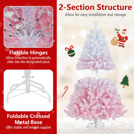 Goplus Pre-Lit Snow Flocked Christmas Tree Artificial Hinged Xmas Full Tree