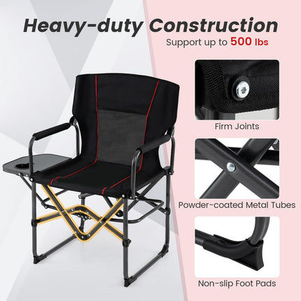 Goplus Heavy-Duty Folding Padded Director Chair with Side Table & Cup Holder