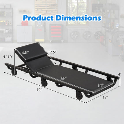 Goplus 40 Inch Rolling Creeper with Adjustable Backrest & Headrest