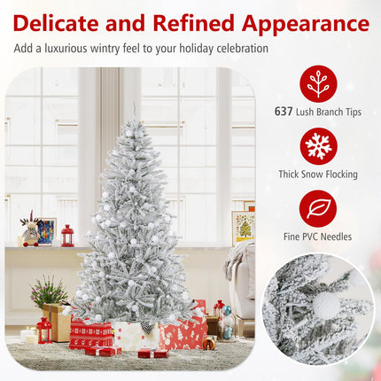Goplus 6FT / 7FT / 8FT Pre-Lit Snow Flocked Christmas Tree with PVC Branch Tips & Globe Lights