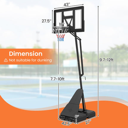 Goplus 7.7-10 FT Height Adjustable Tool-Free Basketball Goal System with 43 Inch PC Backboard