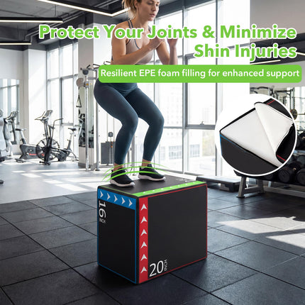 Goplus 3-in-1 Plyometric Jump Box with 3 Heights (16"x20"x24")
