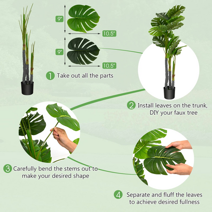 Goplus 4ft Artificial Monstera Deliciosa Plant, Fake Tropical Palm Tree with 20 Large Leaves - GoplusUS