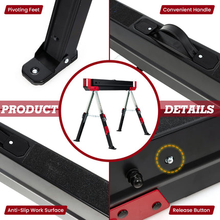 Goplus 2 Pack Folding Saw Horses, Heavy Duty Steel Sawhorse w/24闂傚倸鍊搁崐宄懊归崶顒�纾婚柟鐗堟緲绾惧潡鏌曢崼婵囧闁哄棙绮撻弻銊╂偄閸濆嫅銏ゆ煛閸曗晛鍔﹂柡?32.5闂傚倸鍊搁崐宄懊归崶顒�纾婚柟鐗堟緲绾惧潡鏌曢崼婵囧闁哄棙绮撻弻銊╂偄閸濆嫅銏ゆ煛閸曗晛鍔﹂柡?Adjustable Height, 2x4 Supporting Arms - GoplusUS