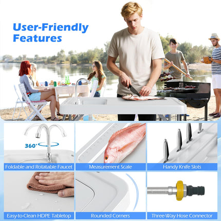 Goplus 42.5 Inch Portable Camping Sink Table with Rotatable Faucet & Drainage Hose