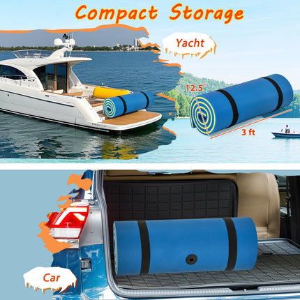 Goplus 87" x 36" Floating Water Mat Pad Pad with Rolling Pillow Design