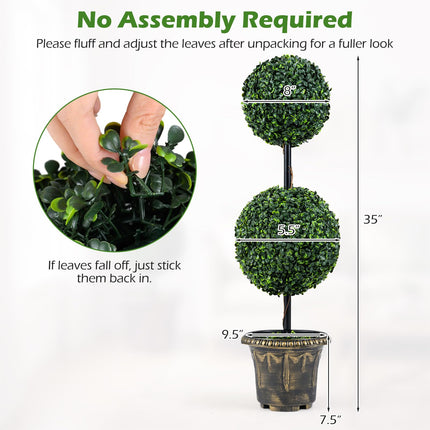 Goplus 3 FT Artificial Boxwood Topiary Tree Sun-Protective Double Ball Faux Potted Plants (1/2)