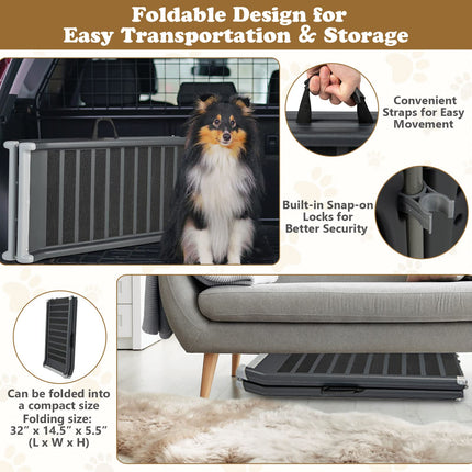 63" Dog Ramp, Foldable Safety Bi-fold Pet Cat Ramp Portable Lightweight Back Seat Ladder for Cars