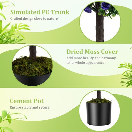 Goplus 22inch Artificial Purple Rose Topiary Ball Tree Fake Evergreen Boxwood Topiary