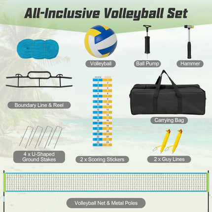 Goplus Portable Outdoor Volleyball Net Set w/Height Adjustable Poles