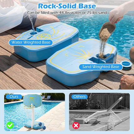 Goplus 2-in-1 Pool Basketball Hoop & Volleyball Net w/Weighted Base for Summer Outdoor Party