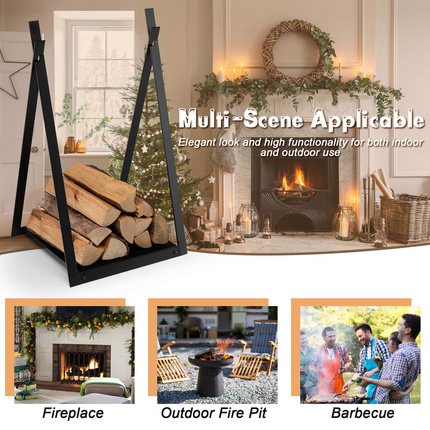 Goplus 16" Triangle Firewood Rack, Outdoor Small Decorative Firewood Holder with Raised Base - GoplusUS