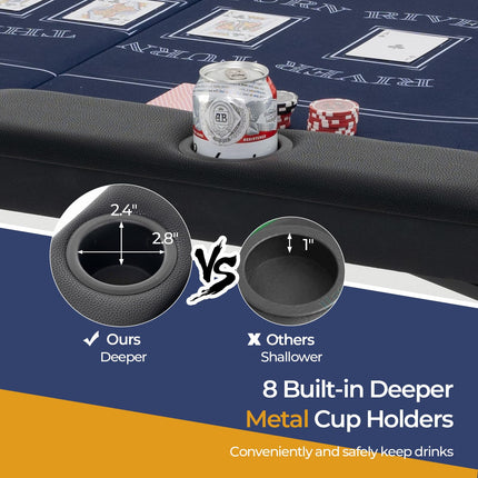 Goplus 72” Poker Table Foldable, 8 Players Card Board Game Table w/Deep Metal Cup Holders