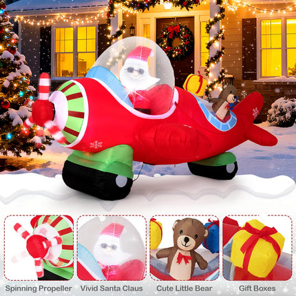 Goplus 7.2 Ft Animated Inflatable Santa on Plane with Spinning Propeller Bright LED Lights