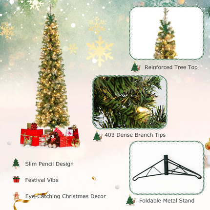 Goplus 7ft Pre-Lit Half-Shape Christmas Tree, Artificial Xmas Tree W/ 403 Branch Tips - GoplusUS
