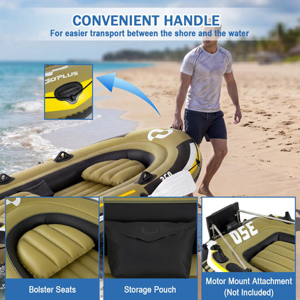 Goplus Inflatable Boat 3/4 Person Heavy-Duty Fishing Raft Set