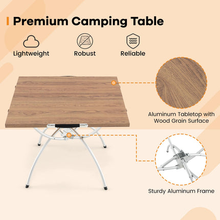 Goplus Aluminum Camping Table, 2 PCS Folding Picnic Tables w/Extendable Design, Wood-Grain Tabletop