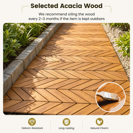Goplus 30-Pack Acacia Wood Interlocking Deck Tiles (Chevron)