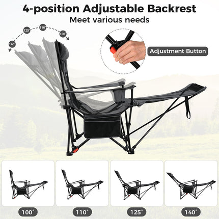 Goplu Camping Lounge Chair w/4-position Backrest Carrying Bag Removable Pillow
