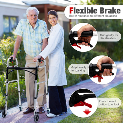 2-Button Folding Walkers for Seniors, 4-in-1 Folding Walker - Goplus