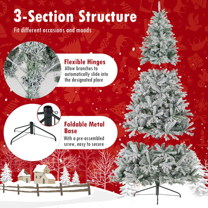 Goplus 7 FT Half Snow Flocked Christmas Tree with 240 Warm White & Multicolored LED Lights