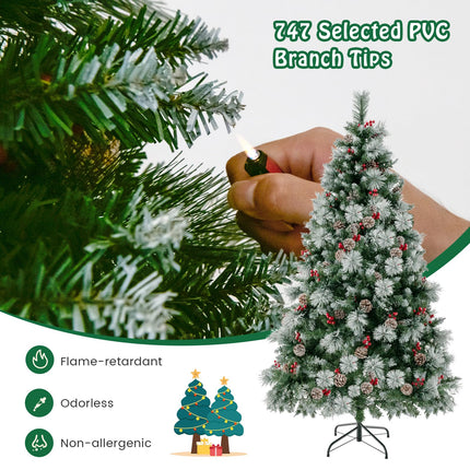 Goplus 6ft Pre-Lit Artificial Christmas Tree, Hinged Xmas Tree, for Office Home Decor