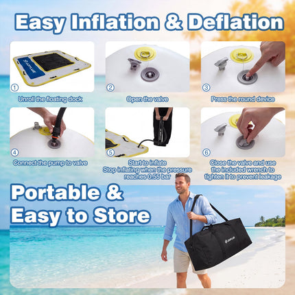 Goplus 8FT x 8FT x 6 Inch Inflatable Floating Dock w/Mesh Swim Area & Non-Slip Pad
