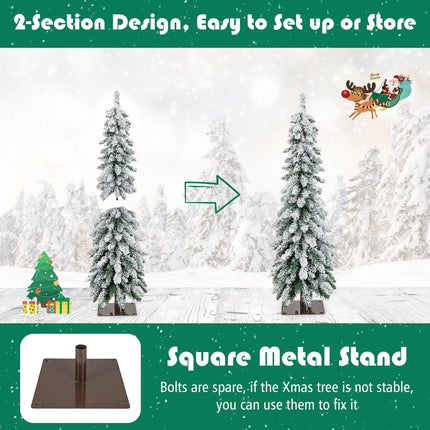 Goplus 4ft / 5ft Pre-Lit Flocked Christmas Tree with PVC Branch Tips & LED Lights