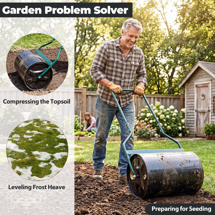 Goplus Lawn Roller 12 Gallon Water/Sand Filled Garden Drum Roller(13 by 20-Inch)