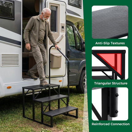 Goplus 3 Step RV Step with Handrail Heavy Duty Hot Tub Stair with Wide Anti-Slip Platform