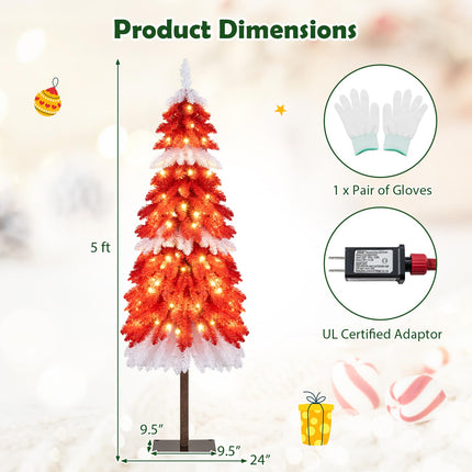 Goplus 5 FT Pre-Lit Artificial Christmas Tree for Entrances, Red & White Candy Cane Xmas Tree