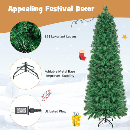 Goplus Pre-Lit Fiber Optic Slim Pencil Christmas Tree with Colorful Lights