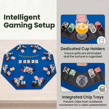Goplus 48" Foldable Octagonal Poker Table Top | Portable Poker Mat for Texas Hold'em