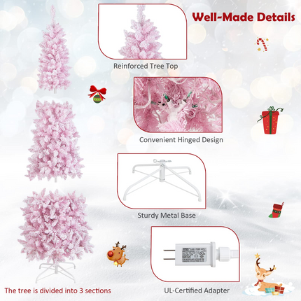Goplus 7ft Pre-Lit Pencil Christmas Tree, Snow Flocked Artificial Slim Tree with 800 Branch Tips - GoplusUS