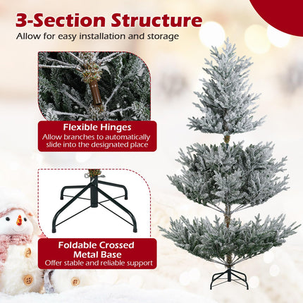 Goplus 6FT / 7FT / 8FT Pre-Lit Snow Flocked Christmas Tree Holiday Home Office Decoration