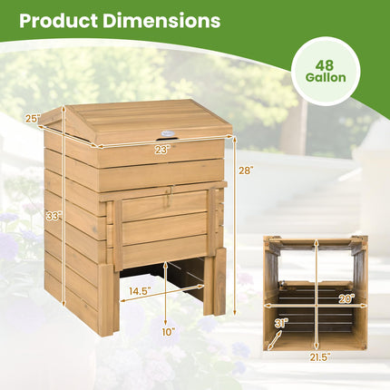 Goplus 48 Gallon Solid Wood Compost Bin w/Lockable Sliding Door Flip-top Opening