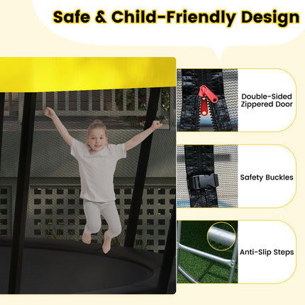 Goplus 15FT 16FT ASTM Approved Recreational Trampoline with Non-Slip Ladder Enclosure Net & Anti-Rust Coating