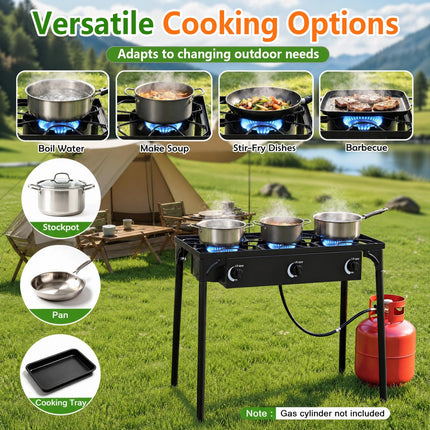 Goplus Outdoor 240,000 BTU High Pressure Three Burner Gas Stove