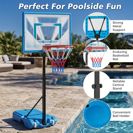 Goplus Pool Basketball Hoop | 3 Levels Height Basketball Goal with 32" Shatterproof Backboard