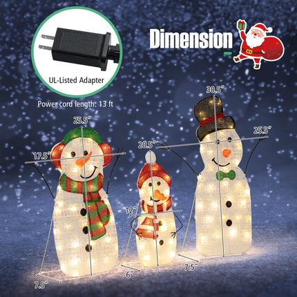 Goplus 3 Pcs Christmas Snowman Decorations, Pre-lit 2D Outdoor Snowman Family with Warm White Lights