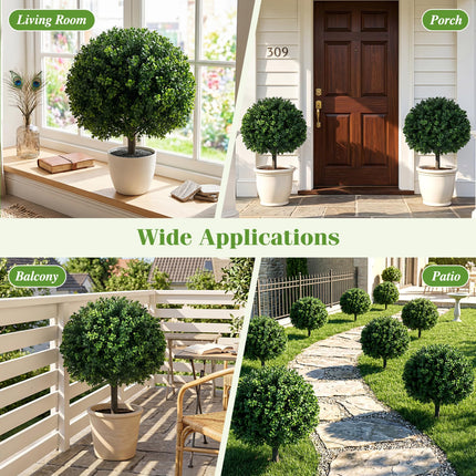 Goplus 27" Artificial Boxwood Topiary Trees Set of 2 with Ground Spikes