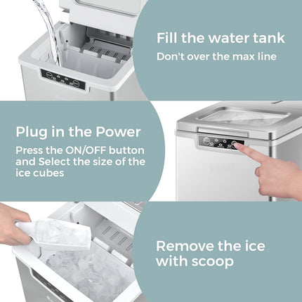 Portable Countertop Ice Maker, 26LBS/24H Mini Ice Cube Machine w/8 Min Processing 9 Cubes