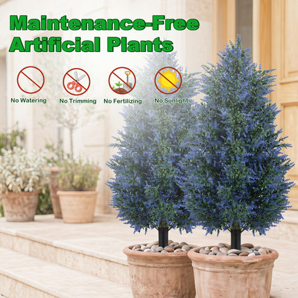 Goplus 2 Pack 3.3 ft Artificial Trees Sun-Resistant Faux Cone Bushes with Ground Spikes