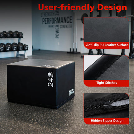 Goplus 3 in 1 Foam Plyometric Jump Box w/Non-Slip & Easy-to-Clean PU Cover