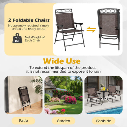 Goplus 3 Pieces Bistro Set | Patio Round Table & 2 Folding Chairs Set