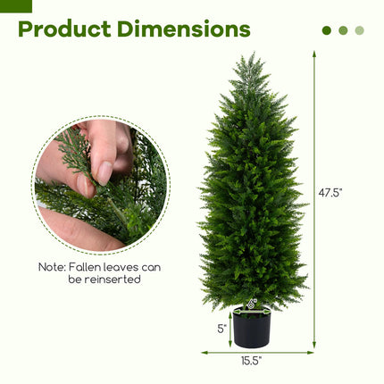 Goplus 4 FT Artificial Topiary Tree Set of 2 Faux Cedar Cypress Plants in Cement-Filled Pots