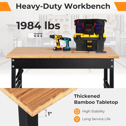 Goplus Work Bench with Power Outlet, 48?±Adjustable Rolling Work Table w/Removable Wheels & Foot Pads, 1984LBS Capacity