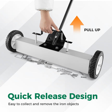 Goplus 24-Inch Magnetic Sweeper with Wheels, 30 LBS Telescoping Rolling Pickup Sweeper with Adjustable Handle